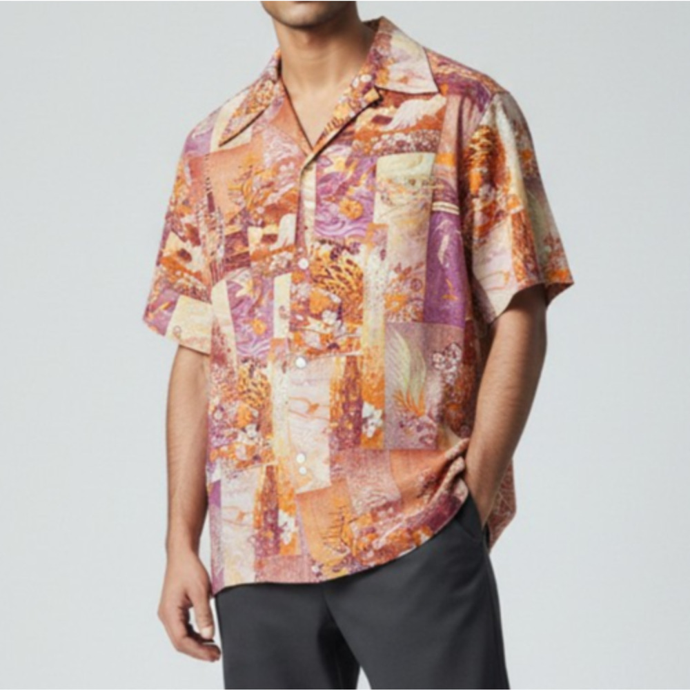 A6 Vintage LIBERTY HOUSE 70s Hawaiian Loop Collar Button Up Shirt Size L